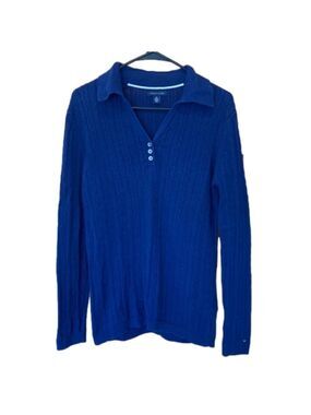 Tommy Hilfiger Navy Blue Collared Henley Cable Knit Sweater